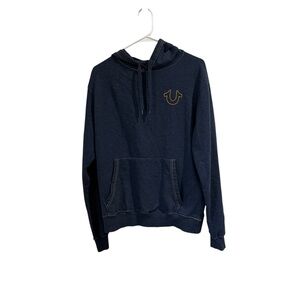 True‎ Religion Men’s Large Navy Hoodie – Horseshoe Logo, yellow Stitching